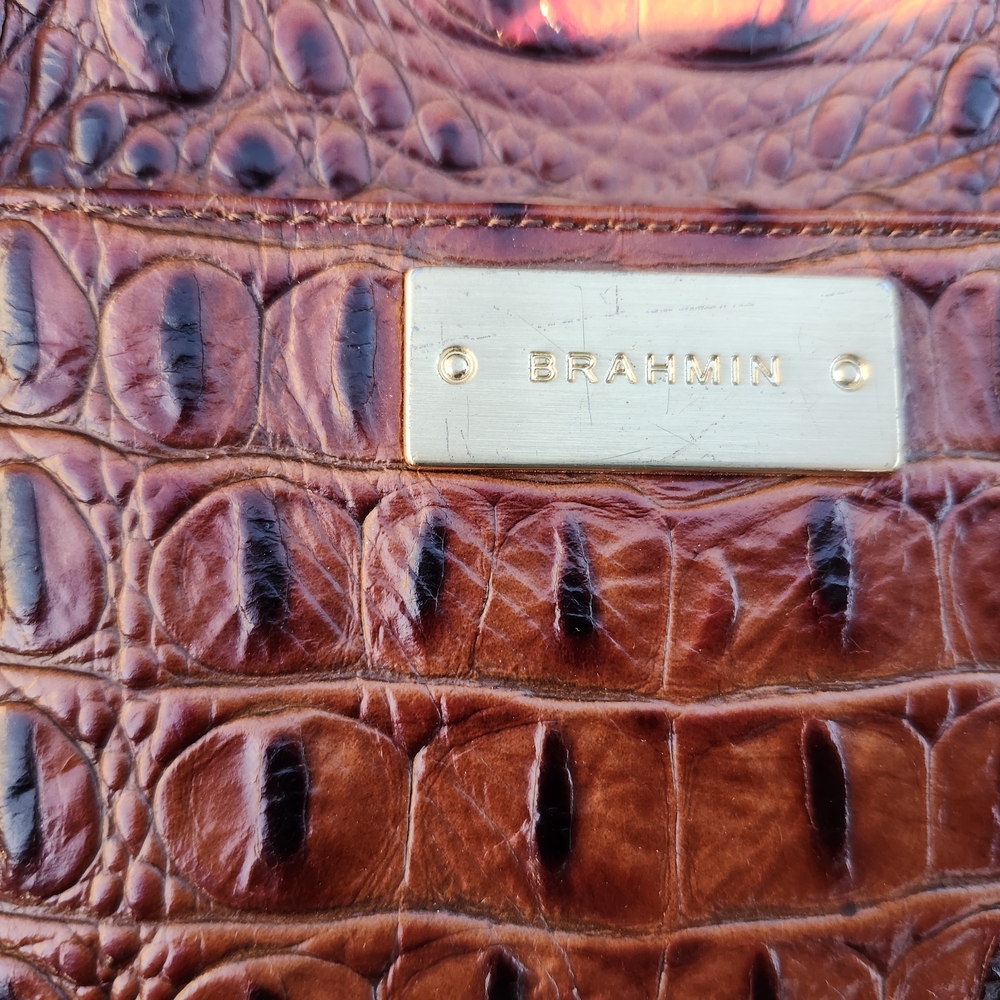 Brown Croc-Embossed Leather Tote Bag by Brahmin - Picture 2 of 15